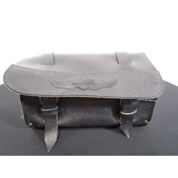 Harley Davidson Logo Black Faux Leather 8" Motorcycle Belt Bag Bike Pouch - Picture 1 of 7